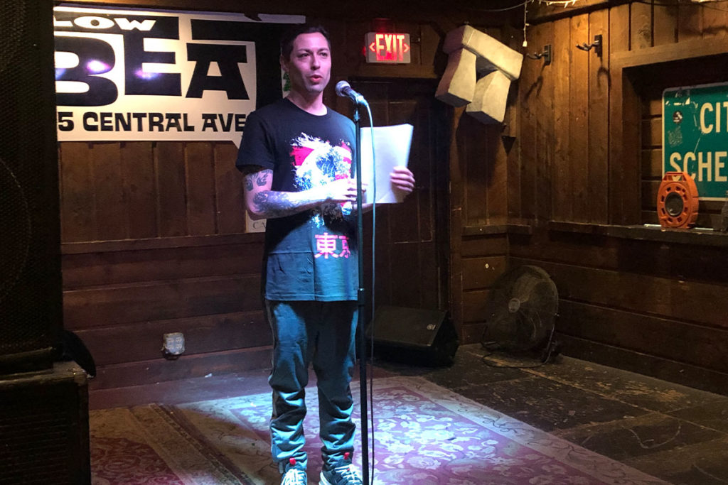 Slay! The Dragon reads his poem about Van Gogh’s ear and his self-portrait at the Brass Tacks open mic at The Low Beat on January 7, 2020