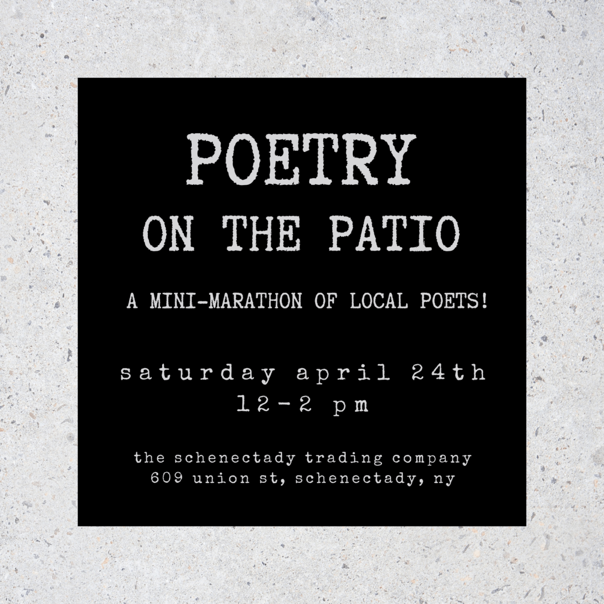 Poetry on the Patio - Local Poet Marathon