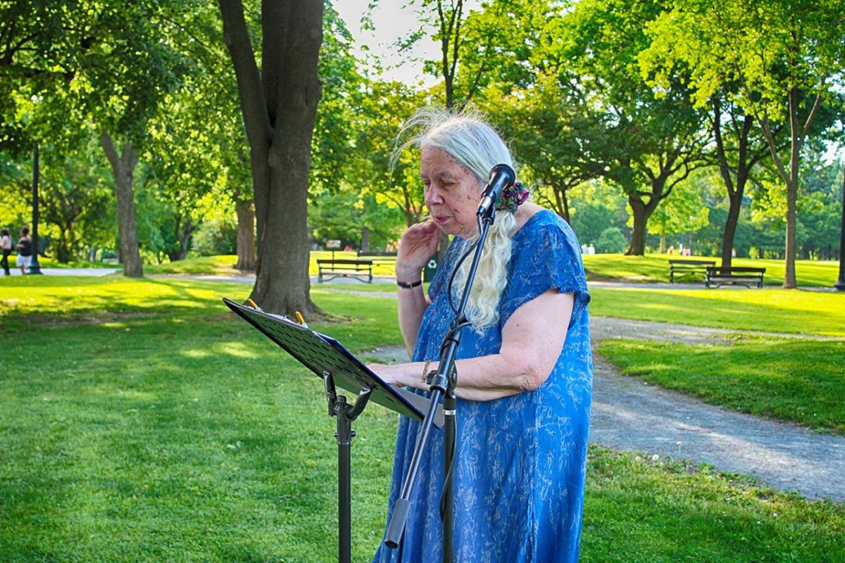 Sylvia Barnard reading “Song of Myself” in Washington Park in Albany, NY on May 31, 2016