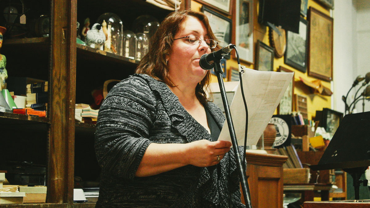Cheryl A. Rice reading her poetry in Woodstock, NY