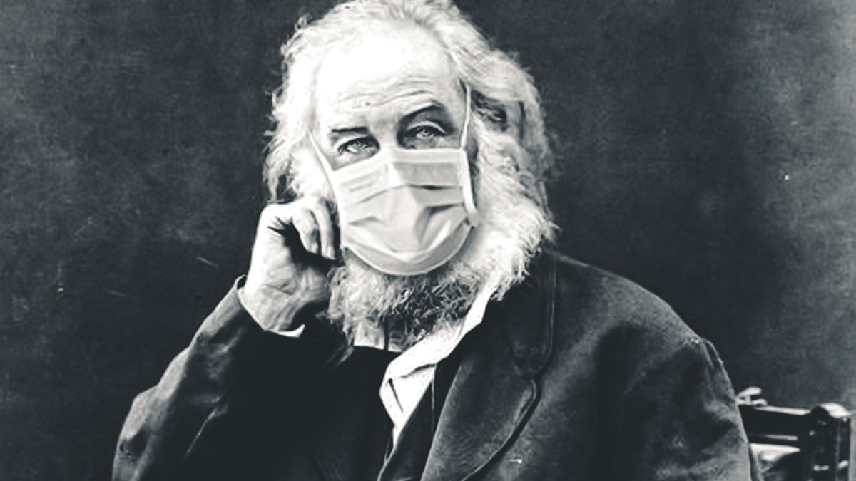 Walt Whitman wearing a face mask