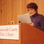 Sharon Stenson at the Community of Writers reading, Schenectady County Public Library, November 18, 2012