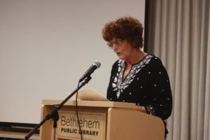 Sharon Stenson at the Delmar Writers Group, Bethlehem Public Library, Delmar, NY, May 20, 2012