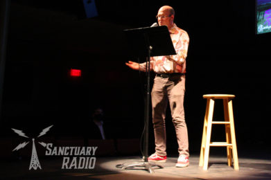 Avery Stempel on stage at The Linda, WAMC's Performing Arts Studio in Albany, NY