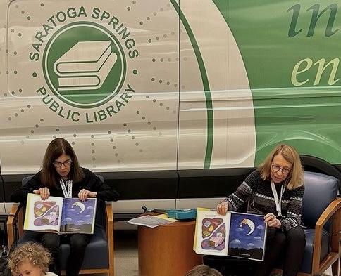 Patricia Marx (left) and Roz Chast (right) of the New Yorker reading their latest collaboration, Tire Town in the Saratoga Springs City Center. Oct. 14.