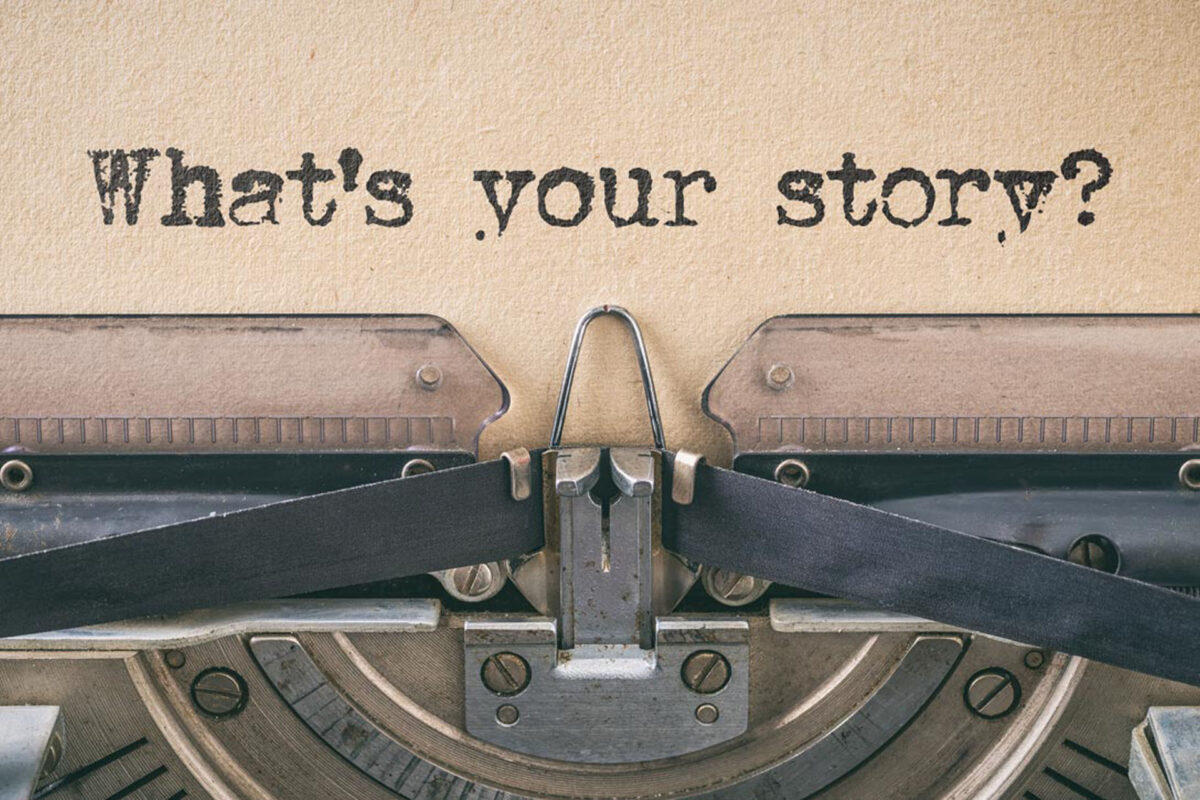 Text written with a vintage typewriter - What's your story